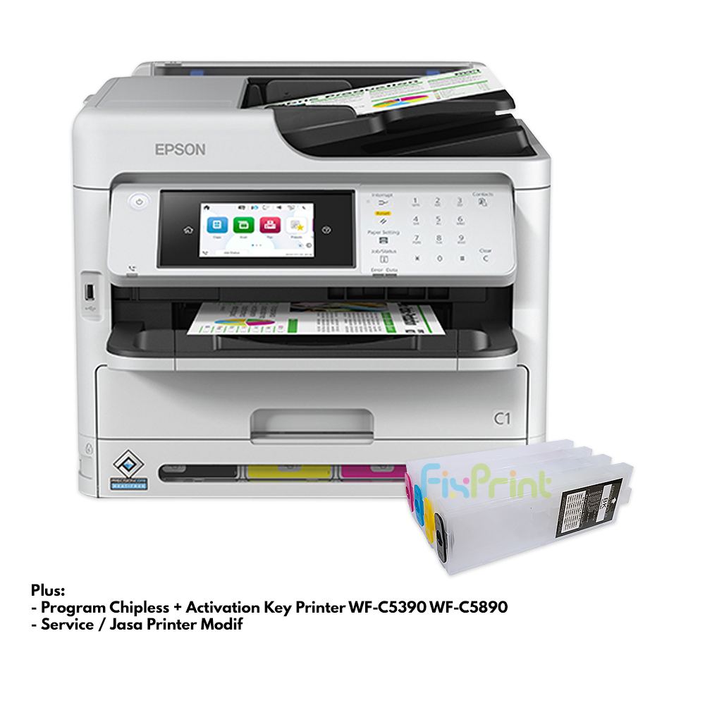 BUNDLING Printer Epson WorkForce Pro WF-C5890 (Print - Scan - Copy - Fax With ADF) + Modifikasi Chipless Tanpa Tinta