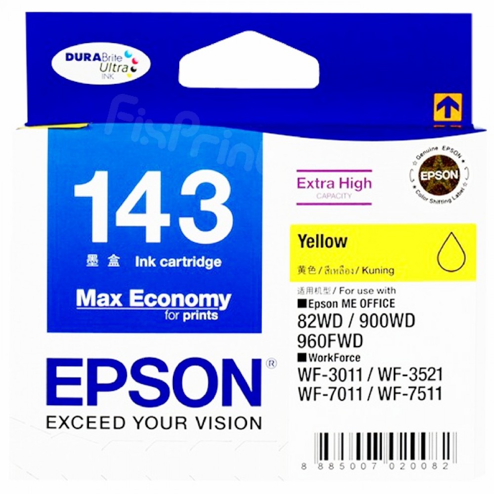 Cartridge Printer Epson 143 T143 T 143 Yellow, Tinta Printer Epson Work Force WF7511 WF7521 WF3011 WF3521 WF7011 ME900WD 940FWD 960FWD Original