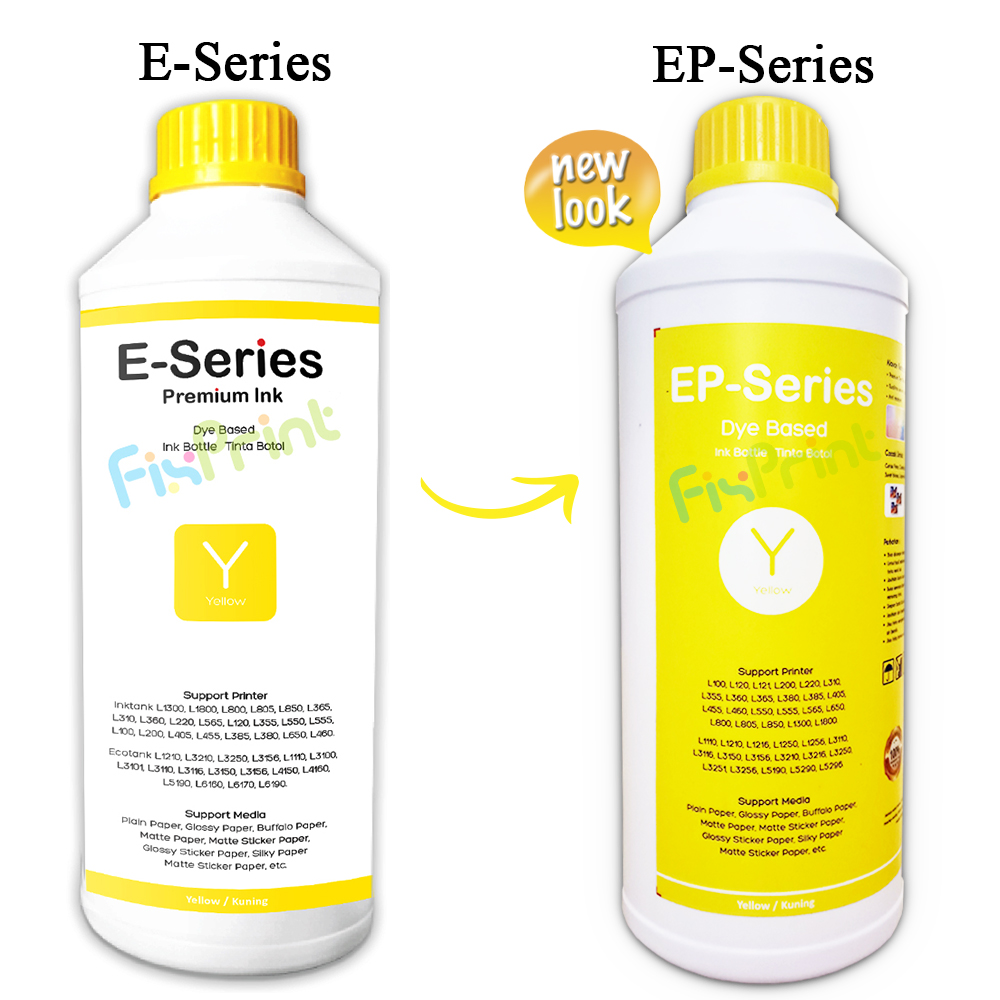 Tinta Printer EP Series Yellow 1 Liter L380 L650 L460 L465 L480 L485 L605 L405 L455 L385 L805 L110 L210 L350 L800 L1300 L1800 L365 L310 L360 L220 L565 L120 L355 L550 L555 L100 L200, Tinta Refill Printer E Series