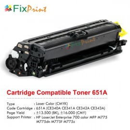 Cartridge Toner Compatible HPC CE342A CE272A 651A Yellow, Printer HPC LaserJet Enterprise 700 color MFP M775 M775dn M775f M775z CP5520 CP5525 CP5525dn CP5525n CP5525xh MFP M750 M750dn M750n M750xh