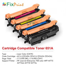 Cartridge Toner Compatible HPC CE342A CE272A 651A Yellow, Printer HPC LaserJet Enterprise 700 color MFP M775 M775dn M775f M775z CP5520 CP5525 CP5525dn CP5525n CP5525xh MFP M750 M750dn M750n M750xh